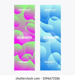 Vertical banner. With modern and trendy shape. Abstract stylized holographic fluid poster design template. With various shape and color. Liquid color shapes for composition backgrounds.