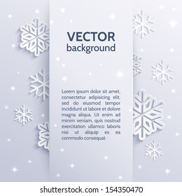 Vertical banner on a light background with snowflakes. Design elements for holiday cards. Christmas vector illustration.