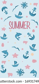 Banner vertical sobre el tema marino y la tarjeta de verano