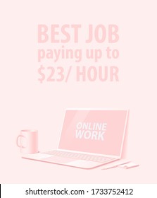 Vertical banner on the topic of hourly work online for social networks. Modern style. Vector illustration