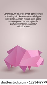 Vertical banner with origami pig and space for text. Zodiac horoscope. Vector template for cards, banners, invitations and your creativity