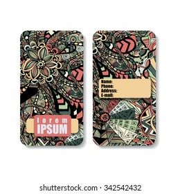 vertical banner painted in patterns floral, zentangle and Doodle