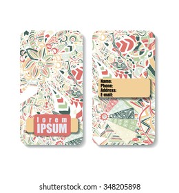 vertical banner painted in patterns floral, zentangle and Doodle