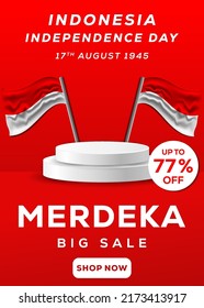 vertical banner with a podium for display products special offer for indonesia independence day 17 august