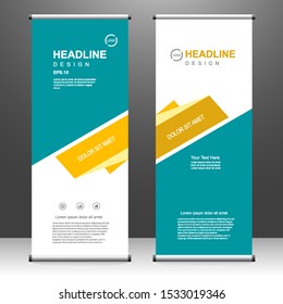 Vertical banner roll up template design, for brochure, business, flyer, infographics. modern x-banner and flag-banner advertising. vector illustration