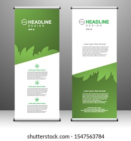 Vertical banner roll up template design, for brochure, business, flyer, infographics. modern x-banner and flag-banner advertising. vector illustration