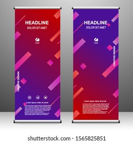 Vertical banner roll up template design, for brochure, business, flyer, infographics. modern x-banner and flag-banner advertising. vector illustration