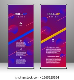 Vertical banner roll up template design, for brochure, business, flyer, infographics. modern x-banner and flag-banner advertising. vector illustration