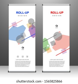 Vertical banner roll up template design, for brochure, business, flyer, infographics. modern x-banner and flag-banner advertising. vector illustration