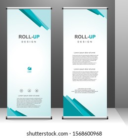 Vertical banner roll up template design, for brochure, business, flyer, infographics. modern x-banner and flag-banner advertising. vector illustration