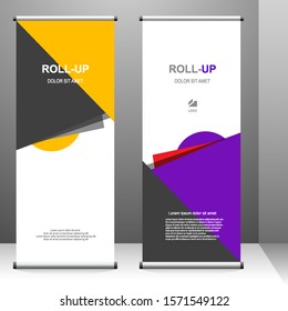 Vertical banner roll up template design, for brochure, business, flyer, infographics. modern x-banner and flag-banner advertising. vector illustration