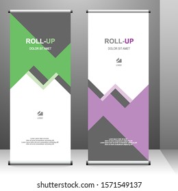 Vertical banner roll up template design, for brochure, business, flyer, infographics. modern x-banner and flag-banner advertising. vector illustration