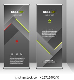 Vertical banner roll up template design, for brochure, business, flyer, infographics. modern x-banner and flag-banner advertising. vector illustration