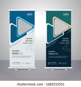Vertical banner roll up template design, for brochure, business, flyer, info-graphics. modern x-banner and flag-banner advertising. vector illustration