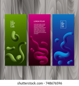 Vertical banner set with abstract dynamic background design. Fluid colors on colorful gradient background. Vector, Eps10