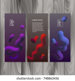 Vertical banner set with abstract dynamic background design. Fluid colors on colorful gradient background. Eps10 vector illustration.