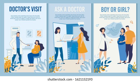 Vertical Banner Set Advertising Maternal Prenatal Services for Young Family Childbirth Preparation, Pregnant Woman Scheduled Checkup Ordered Online, Child Determination. Vector Flat Illustration