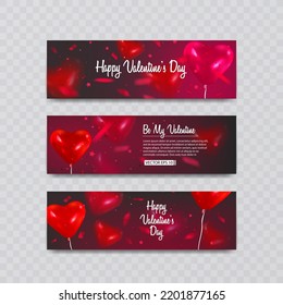 Vertical Banner set with balloons shape of heart, banner for Happy Valentine s Day celebration. Vector illustration