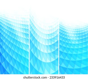 Vertical banner set with blue geometric shapes