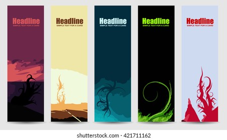 Vertical banner set. Contrasting natural colors. Vector illustration. Nature art design. Beautiful simple style Vector. Isolated.