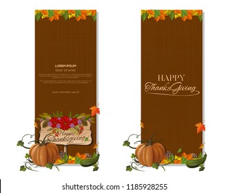 Vertical banner set for Thanksgiving. Happy Thanksgiving. Autumn background. Autumn still life. Vector illustration