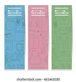Vertical Banner Set Of Three Graphic Females Tennis Gears Vector Illustration