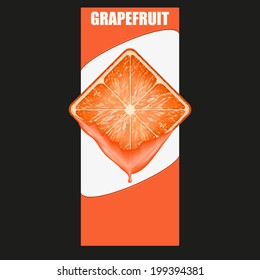 Vertical Banner of Square slice of grapefruit with space for text. Juicy fruit icon. Isolated on white background. Vector Illustration.