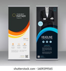 Vertical banner stand brochure flyer  template design, covers and annual report, Vector abstract geometric background, modern roo; up, x-banner and flag-banner