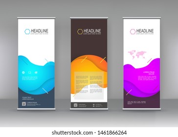 Diseño de plantilla de soporte de banner vertical. Gradiente fluido geométrico para banners mínimos, folleto, volante, cubiertas, infografías, fondo geométrico abstracto vectorial, fondo líquido abstracto.