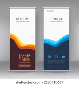 Vertical banner stand template design. can use for brochure flyer, covers ,infographics ,vector abstract geometric background, modern x-banner and flag-banner advertising design element