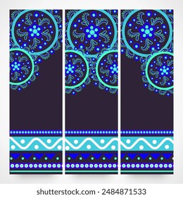 Anuncio de Vertical o Standee poster conjunto de diseño con hermoso patrón de Mandala y Espacio para texto.