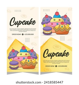 Vertical banner of sweet cupcakes vector design