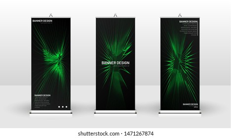 Vertical banner template design. can be used for brochures, covers,  publications, etc. wavy lines vector green and black background.