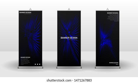 Vertical banner template design. can be used for brochures, covers,  publications, etc. wavy lines vector blue and black background.