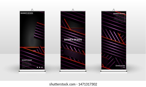 Vertical banner template design. can be used for brochures, covers, publications, etc.The background of the geometric dynamic concept pattern is black