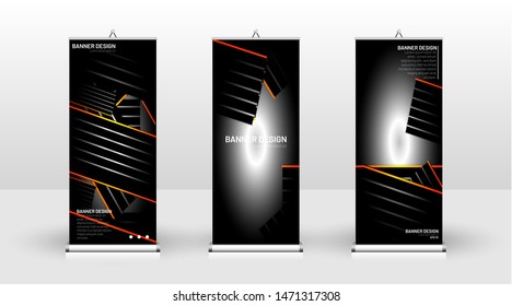 Vertical banner template design. can be used for brochures, covers, publications, etc.The background of the geometric dynamic concept pattern is black