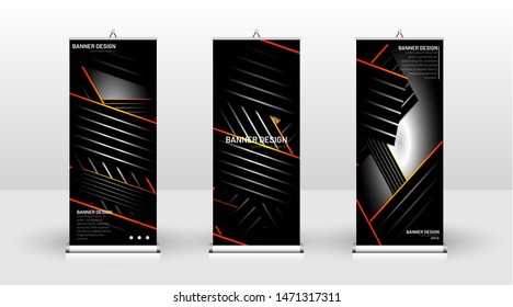 Vertical banner template design. can be used for brochures, covers, publications, etc.The background of the geometric dynamic concept pattern is black