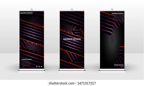 Vertical banner template design. can be used for brochures, covers, publications, etc.The background of the geometric dynamic concept pattern is black