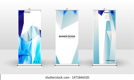Vertical banner template design. can be used for brochures, covers, publications, etc. Concept of a triangular design background pattern with color blue