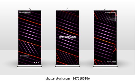 
Vertical banner template design. can be used for brochures, covers, publications, etc.The background of the geometric dynamic concept pattern is black