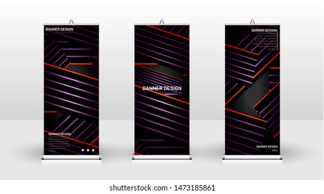 
Vertical banner template design. can be used for brochures, covers, publications, etc.The background of the geometric dynamic concept pattern is black