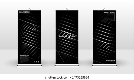 
Vertical banner template design. can be used for brochures, covers, publications, etc.The background of the geometric dynamic concept pattern is black