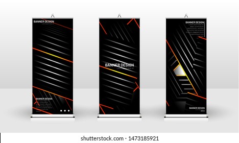 
Vertical banner template design. can be used for brochures, covers, publications, etc.The background of the geometric dynamic concept pattern is black