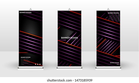 
Vertical banner template design. can be used for brochures, covers, publications, etc.The background of the geometric dynamic concept pattern is black