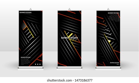 
Vertical banner template design. can be used for brochures, covers, publications, etc.The background of the geometric dynamic concept pattern is black
