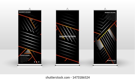 
Vertical banner template design. can be used for brochures, covers, publications, etc.The background of the geometric dynamic concept pattern is black