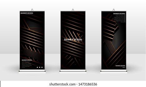
Vertical banner template design. can be used for brochures, covers, publications, etc.The background of the geometric dynamic concept pattern is black