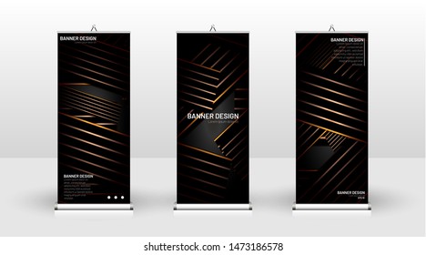 
Vertical banner template design. can be used for brochures, covers, publications, etc.The background of the geometric dynamic concept pattern is black