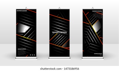 
Vertical banner template design. can be used for brochures, covers, publications, etc.The background of the geometric dynamic concept pattern is black