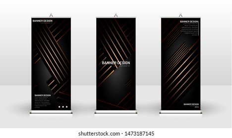 
Vertical banner template design. can be used for brochures, covers, publications, etc.The background of the geometric dynamic concept pattern is black